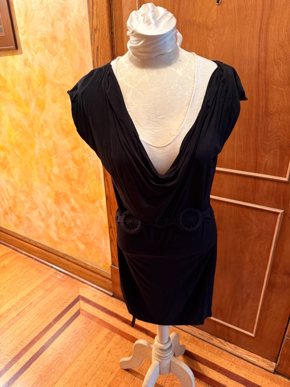 Studio M Black Draped Cowl Neck Mini Dress